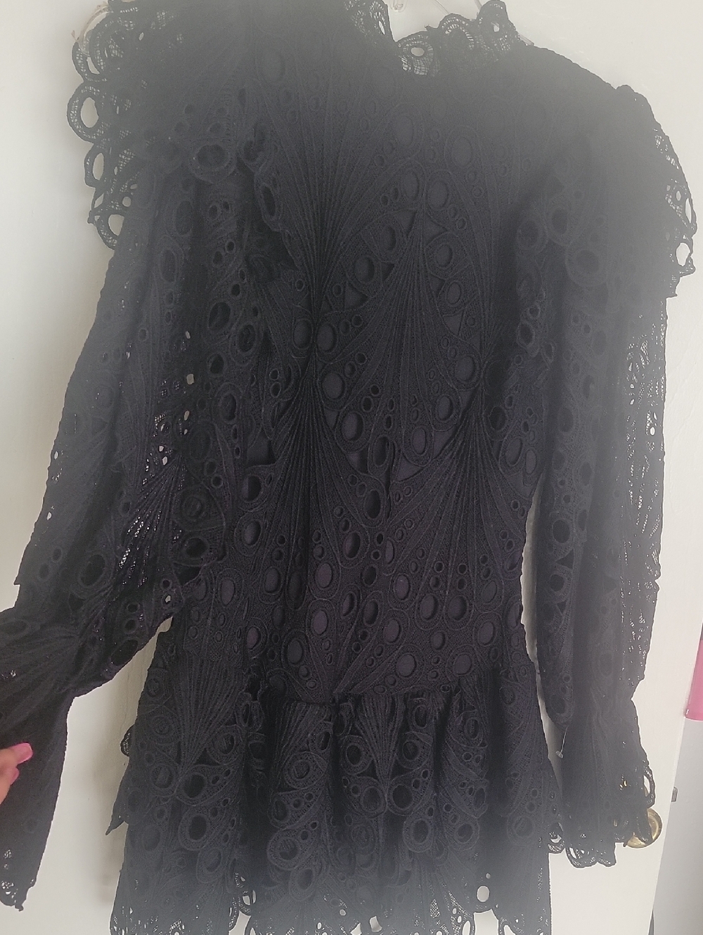 Black Lace Long-Sleeve Peplum Dress